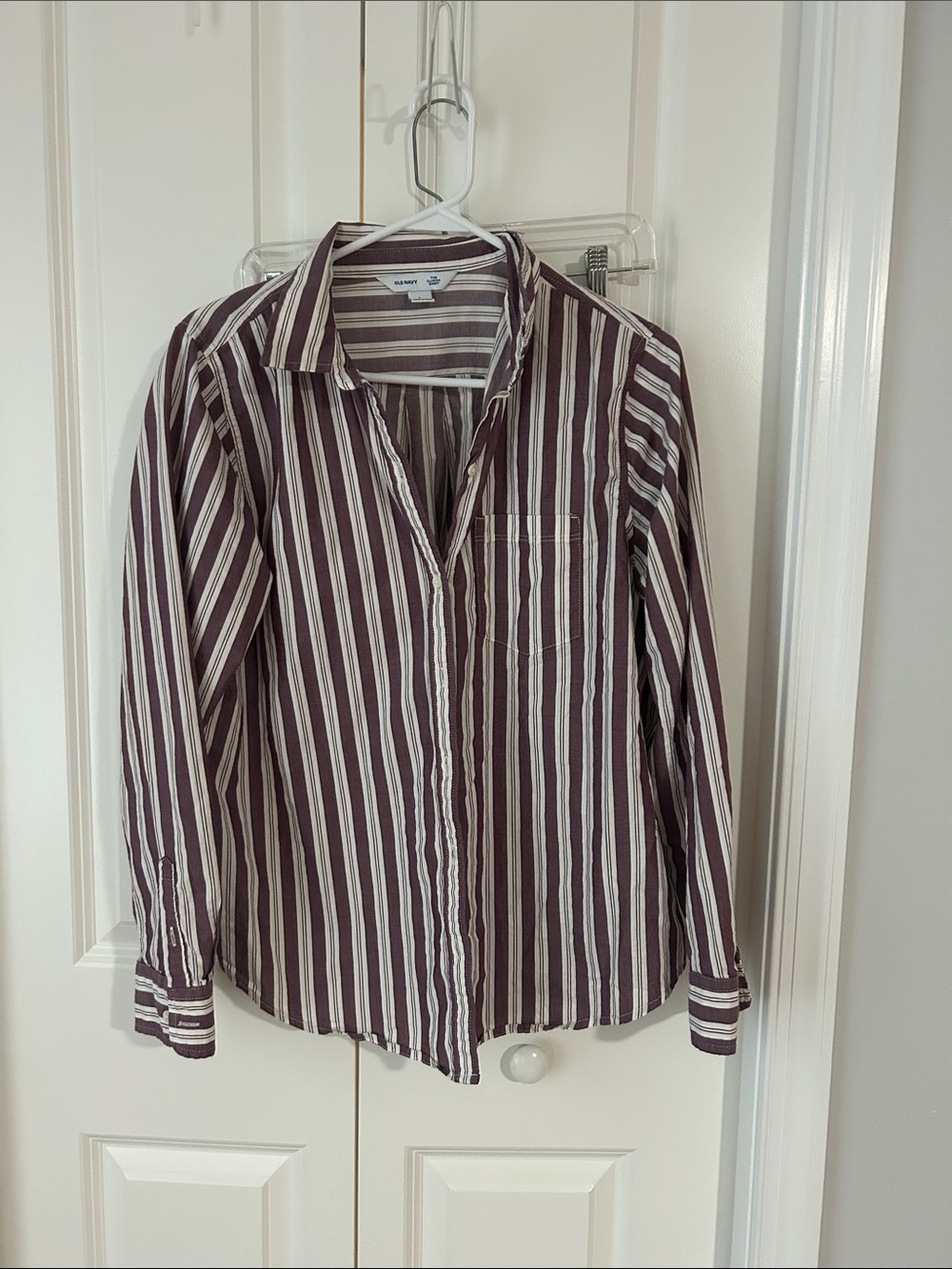 Old Navy Striped Button-Down Shirt - Maroon & White